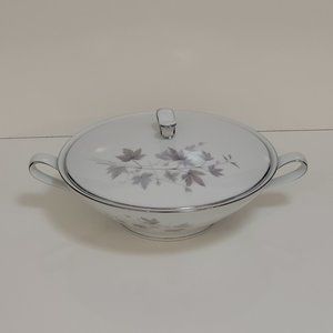 Noritake China Harwood 6312 Serving Dish with Lid White Tan & Gray Leaves
